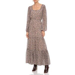 New Bagatelle Floral Chiffon Boho Maxi Dress Ecru Blue 4, Small